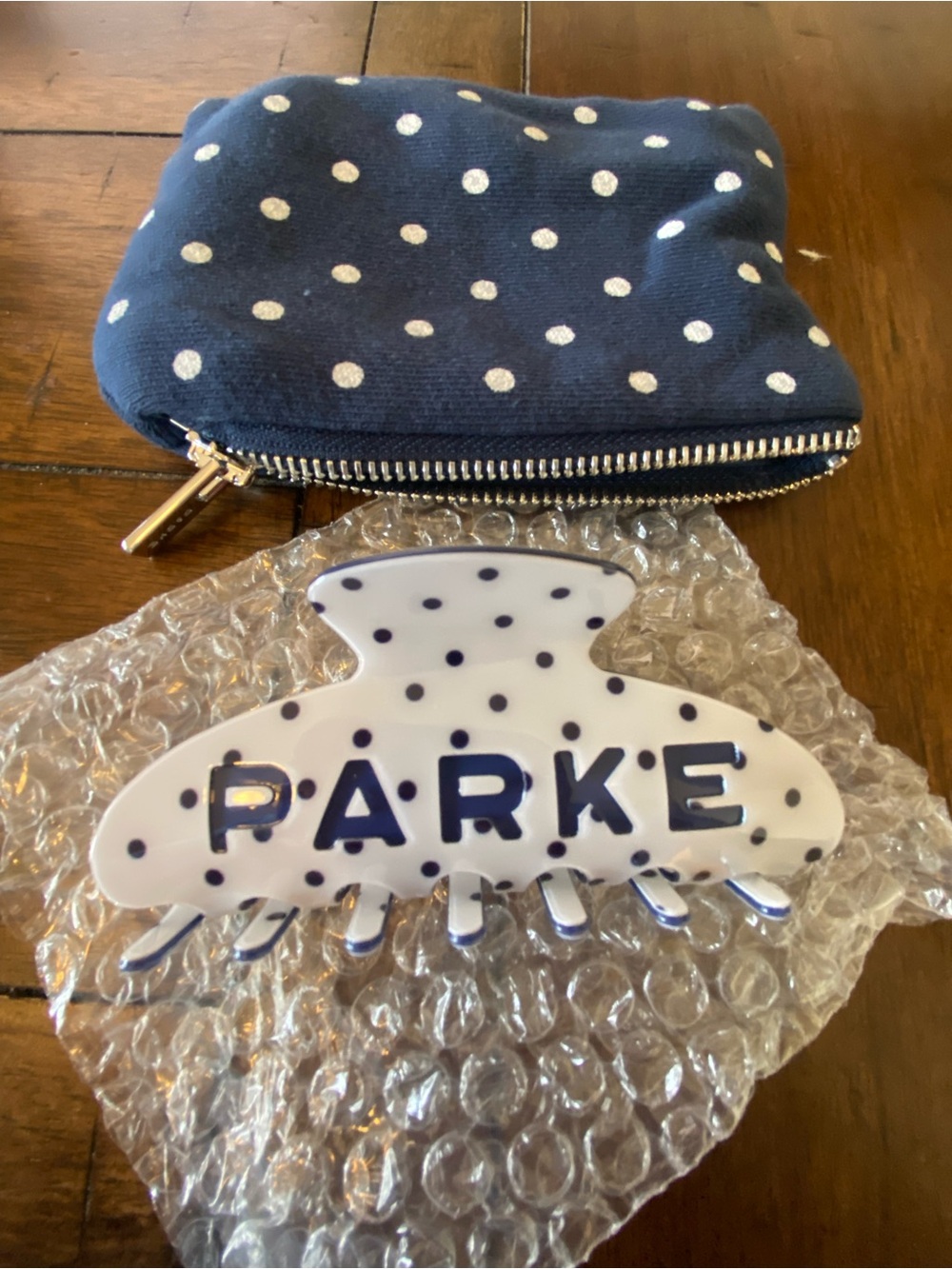 Parke White with Navy Polka Dot Hair Clip